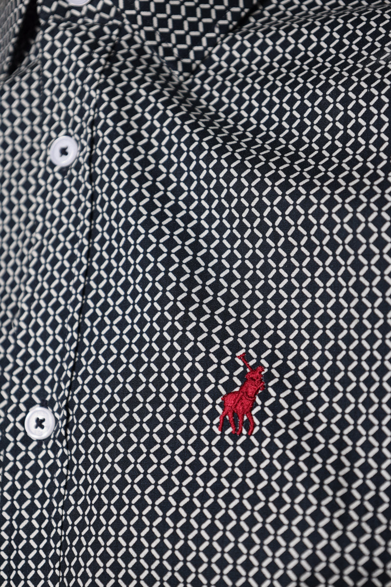 Polo Shirt Micro Gemtric Printed Navy